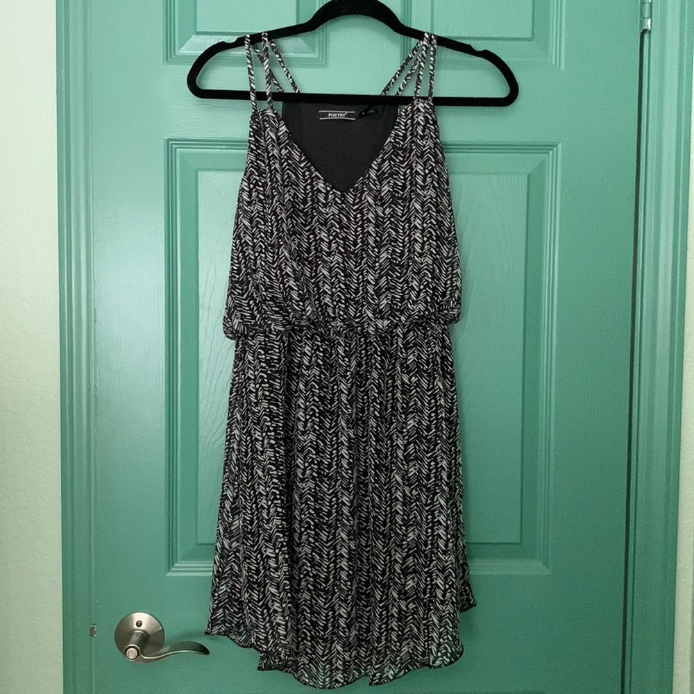 Poetry dress with elastic waist and double spaghetti strap